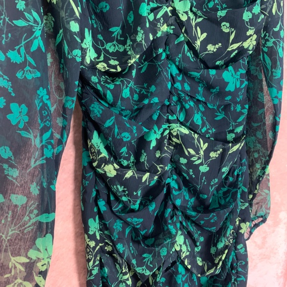 A New Day Women's Ruched Front Green Bodycon Dress Floral Print - Picture 5 of 10